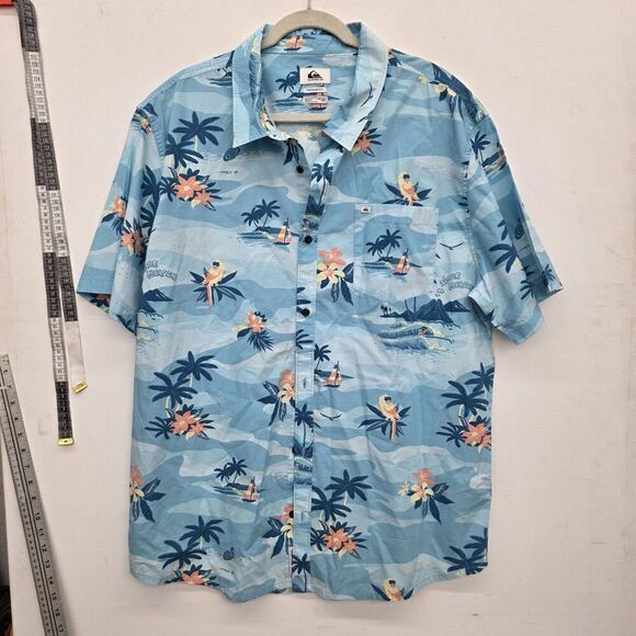 Quicksilver Blue Tropical Hawaiian  Button Down Shirt Mens Size XXL - Picture 7 of 7